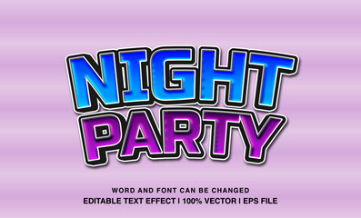 Night party editable text effect template, 3d bold cartoon typeface, premium vector