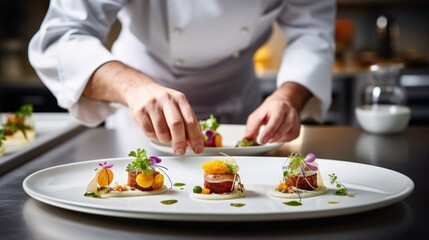 Obraz na płótnie Canvas fine dining chef plating a multi-course tasting menu generative ai