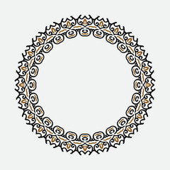 Circular baroque pattern. Round floral ornament. Vintage frame. Greeting card. Wedding invitation. Retro style. Vector logo template, labels and badges