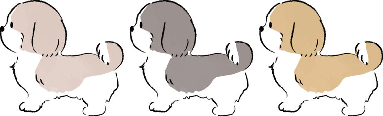 手書き風のシンプルなかわいいシーズーのイラスト　横向き