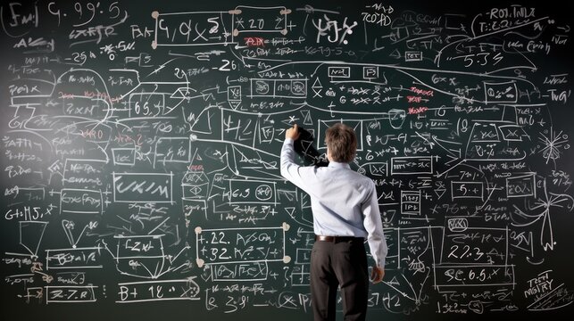 mathematics professor solving complex equations on a whiteboard generative ai