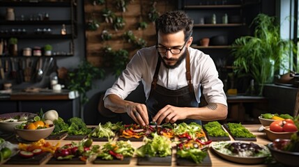 vegan chef crafting creative plant-based versions of classic dishes generative ai