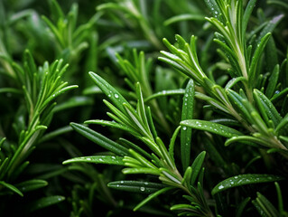 Obraz premium Macro Close-Up of Fresh Sprigs of Rosemary