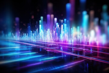 Fototapeta premium abstract futuristic background with pink blue glowing neon moving high speed wave lines and bokeh lights. Data transfer concept Fantastic wallpaper