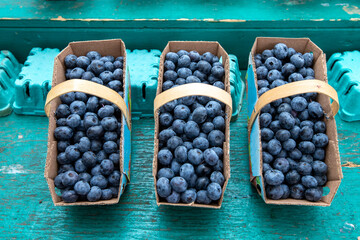 Fresh blueberries in basket at the market