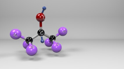 Hexafluoro-2-propanol molecule. Molecular structure of HFIP, solvent used in a variety of chemical applications.