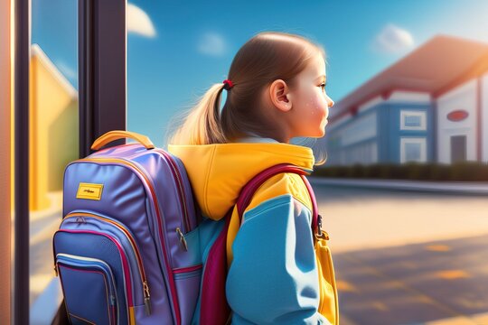  Back to school after pandemic, schoolgirl with backpack