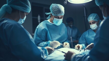 Professional doctor medical with teamwork performing surgical operation patient in hospital.