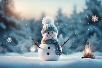 Naklejka na ściany i meble Happy Snowman as a symbol of Christmas and New Year. Welcome to winter holidays concept