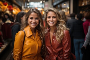 Fototapeta premium Smiling attractive young women shopping