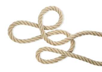Hemp rope isolated on white, top view