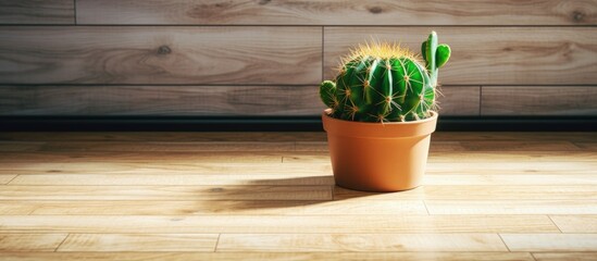 Cactus on floor made of wood