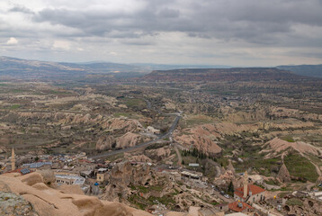 Obraz premium Uchisar Town and Goreme Historical National Park