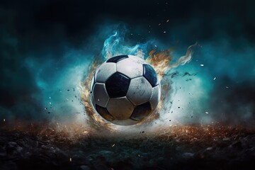 Moving soccer and football in a colorful background