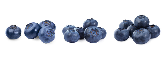 Set with fresh blueberries isolated on white