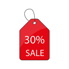 Price tag. Discount promotion. Sale 30 percent label. Vector illustration. EPS 10.