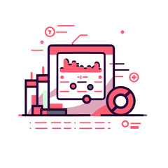 Game optimization vector icon in minimalistic, black and red line work, japan web