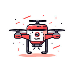 Drone Delivery vector icon in minimalistic, black and red line work, japan web
