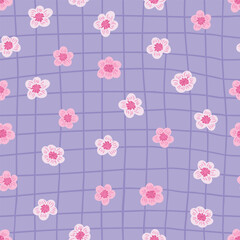 Flower field pattern. Flower Power. Summer flowers pattern. Vector seamless line art pattern.