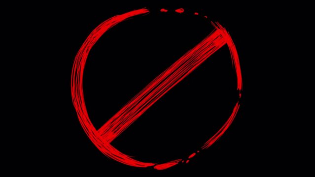 Doodle sketch style Prohibition sign with red pen on black screen. Ban effect for overlay. The concept of the forbidden and dangerous. Stock 4K video with a red slashed circle.