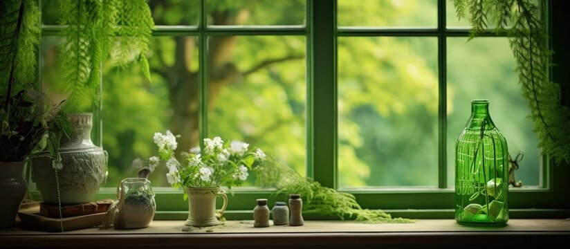 Green Decorations By The Window.