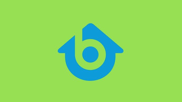 Letter B house logo icon, animation on green screen background