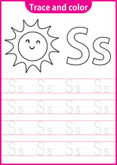 Fototapeta na wymiar English writing worksheet for kg writing practice activity for children. Handwriting exercise for kids - Printable worksheet.