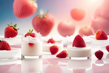 fresh raw strawberries on milk splashes isolated over the background