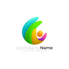 People care design with 3d colorful, charity logo template