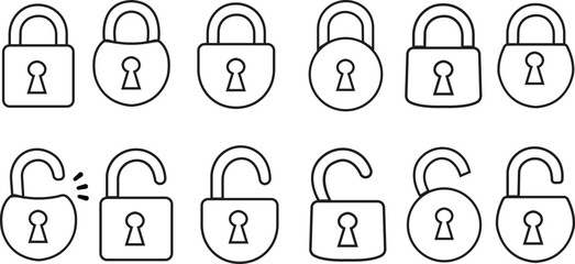 set of lock and unlock icons. locked black line icons collection. security symbol. Lock Icon in trendy flat style isolated on white background. Security symbol for your web site design, logo, app.