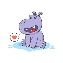 Cute Hippopotamus Cartoon Character Sitting Pose