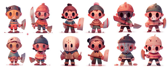 Obraz premium Sheet of cute halloween characters on white background