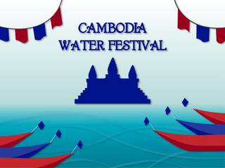 カンボジアの水祭り、WATER FESTIVALとボートレースのイメージイラスト