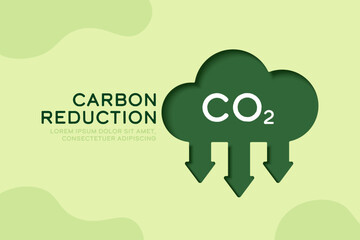 CO2 Emission, Reduction, neutrality concept. Carbon gas , Air pollution protection. Ecology and Environment concept. Paper Art Vector Illustration.