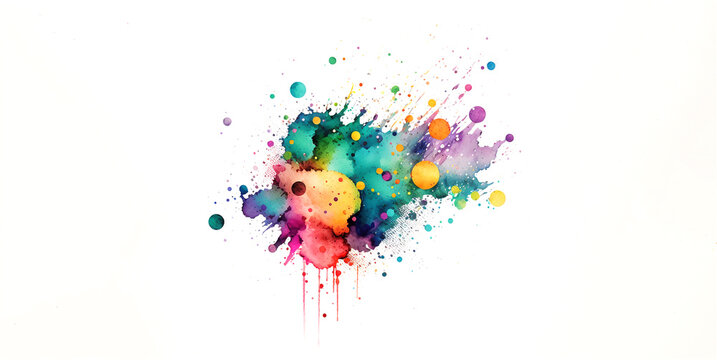 Watercolor blot with splashes and drops isolated on white background. Watercolor dots splashes. Ai Generated.
