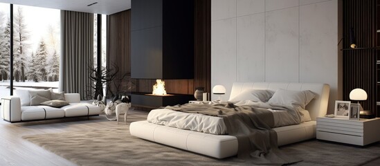 Modern living room with a bed.