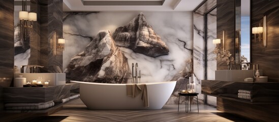 Bathroom with luxurious marble walls.