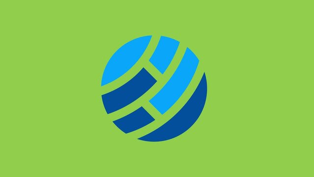 Circle blue globe logo animation, global business improvement logo icon on green screen background