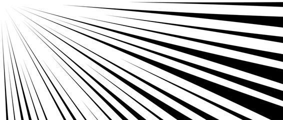 Diagonal speed lines background. Comic book explosion lines wallpaper. Abstract black and white flash frame design. Manga or anime cartoon light beam sun burst. Pop art blast or bang effect. Vector