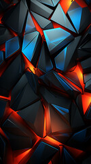 Abstruct futuristic wallpaper on a black background, in the style of light red and dark azure, glazed surfaces, faceted forms, light blue and dark amber