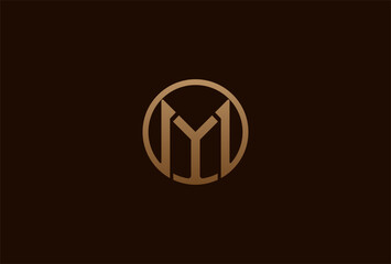 initial MY or YM logo. monogram logo design combination of letters M and Y in gold color circle.  usable for brand and business logos, flat design logo template element. vector illustration