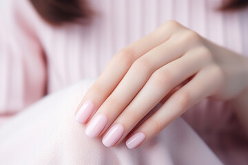 Obraz na płótnie Canvas Female hands with pink nail design. Female hands with pink manicure.