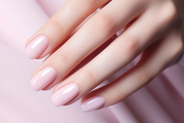 Female hands with pink nail design. Female hands with pink manicure. - obrazy, fototapety, plakaty