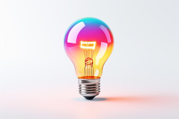 Glowing colorful light bulb on a white background. 3D illustration.