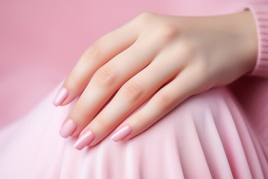 Female hands with pink nail design. Female hands with pink manicure.