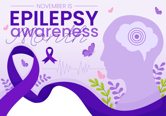 Epilepsy Awareness Month Vector Illustration is Observed Every Year in November with Brain and Mental Health in Flat Cartoon Purple Background