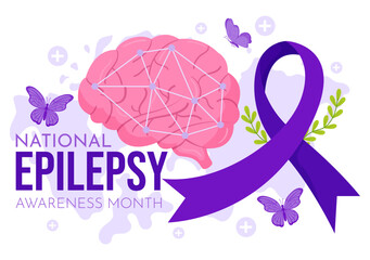 Epilepsy Awareness Month Vector Illustration is Observed Every Year in November with Brain and Mental Health in Flat Cartoon Purple Background