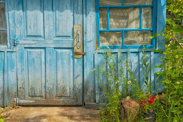 Old wooden rural veranda. rural simple lifestyle. Ukraine