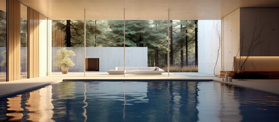 Fototapeta premium Vacant pool, inside of contemporary villa.
