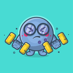 funny bowling ball character mascot doing bodybuilding using dumbbell isolated cartoon in flat style design